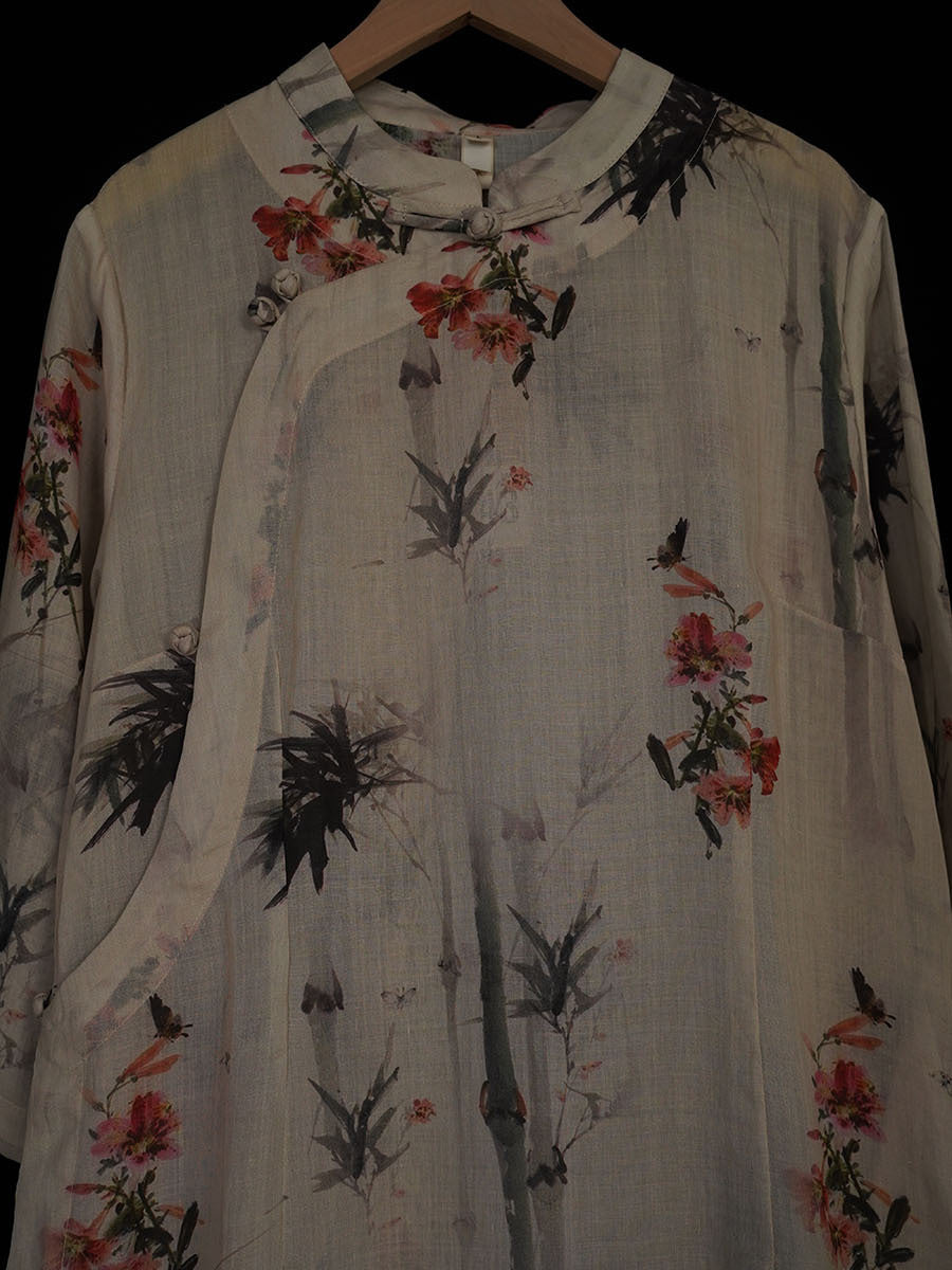 Robe d'été vintage en bambou à fleurs pour femmes, robe en ramie TY1008