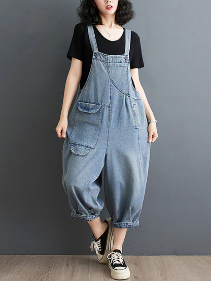 Women Summer Solid Casual Loose Denim Jumpsuits XX1050