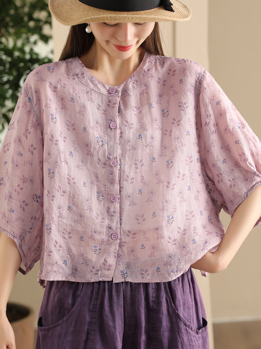 Chemise fine à col rond et imprimé floral pour femme FD023