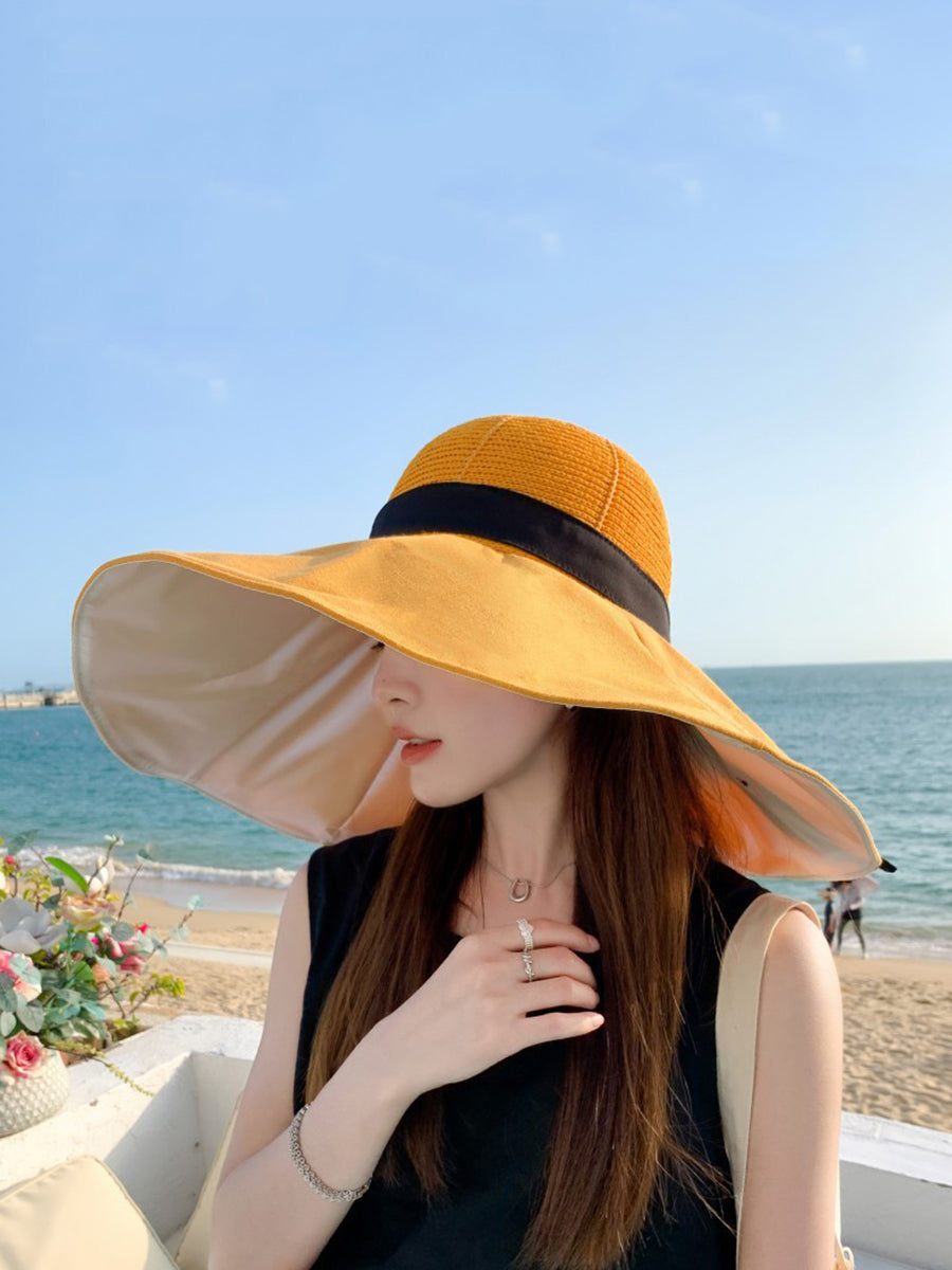 Women Casual Solid Large Brim Sunproof Hat XX1005