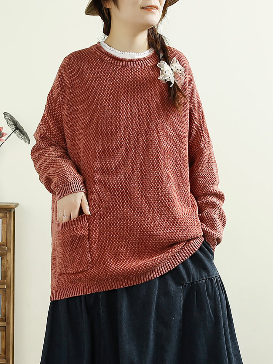 Pull en tricot uni à col rond pour femme, décontracté, automne, AT1025 