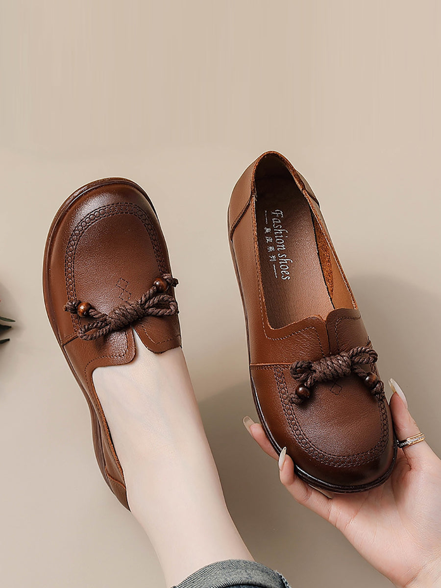 Women Autumn Genuine Leather Solid Platform Shoes AT1037