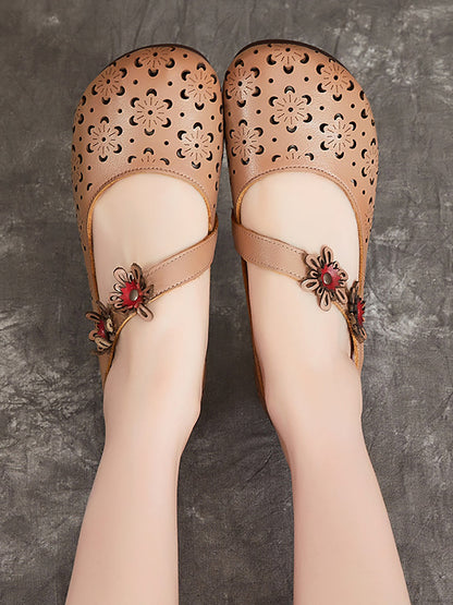 Women Summer Vintage Leather Flower Cutout Sandals OP1047