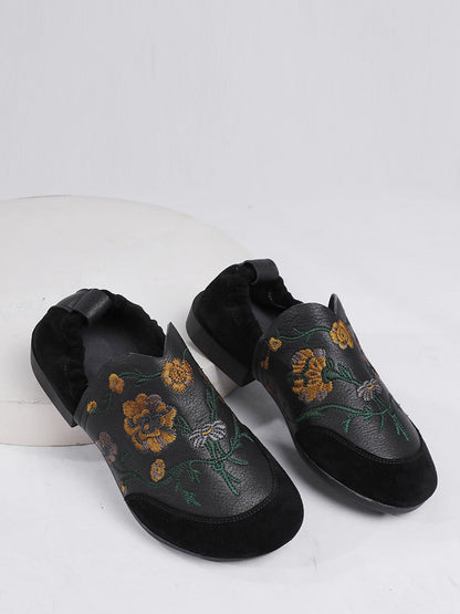 Women Ethnic Autumn Embroidery Leather Low Heel Shoes AI1020