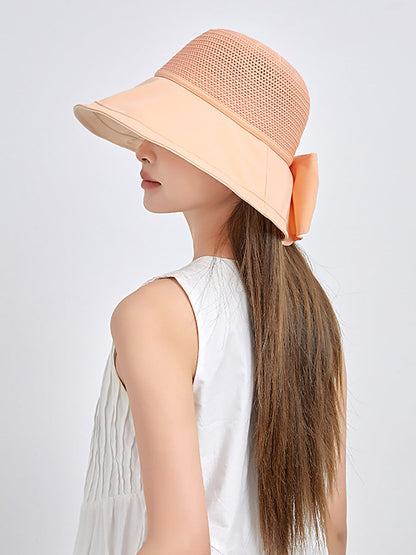 Women Summer Artsy Solid Spliced Bowknot Sunproof Hat CX001