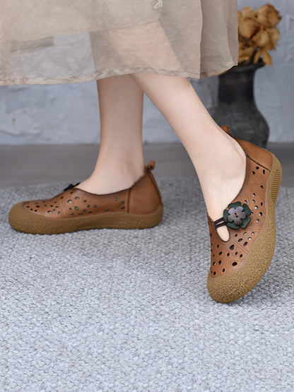 Women Summer Leather Cutout Flower Flat Shoes SC1060