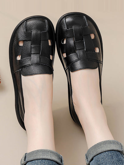 Women Summer Vintage Leather Soft  Weave Flat Shoes AS1018