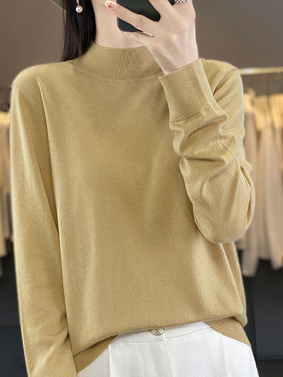 Women Autumn Knit Warm Half-Turtleneck Sweater WU019