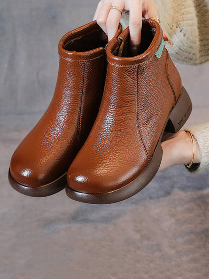 Women Vintage Commute Leather Zipper Mid-Heel Boots AH1065