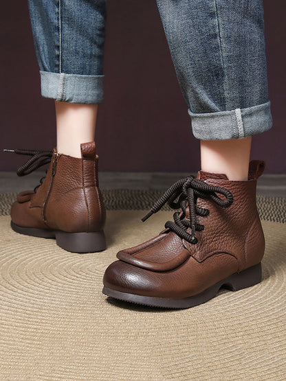 Women Winter Genuine Leather Strap Low Heel Boots BA1077