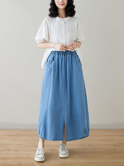 Women Summer Casual Solid Denim Skirt II1048