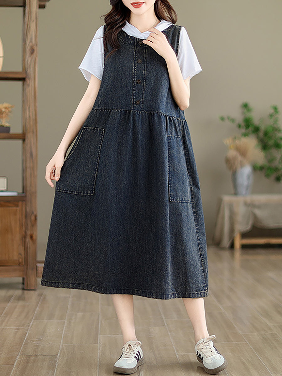 Women Casual Summer Solid Denim Vest Dress AD1121