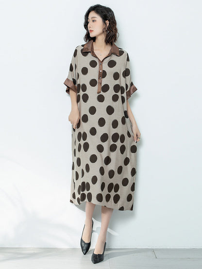 Women Summer Casual Dot Print Claf-Length Dress AS1044