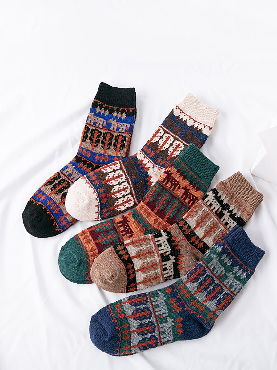 5 Paar Damen Wintersocken aus ethnischer Wolle AS1019