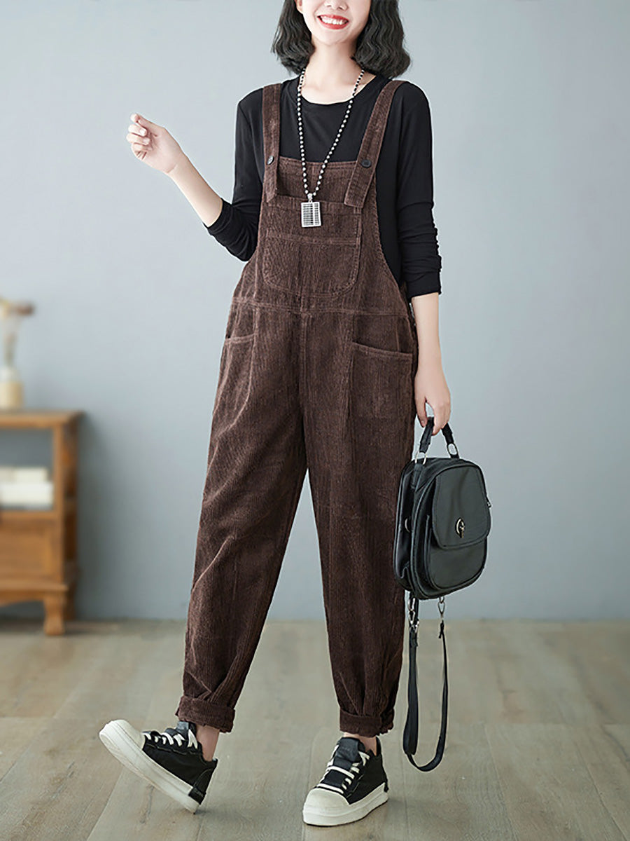 Women Casual Autumn Solid Corduroy Loose Jumpsuits AH1009