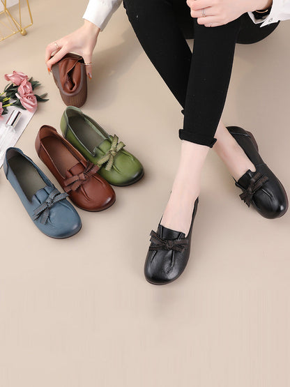 Women Summer Solid Bowknot Spliced Leather Shoes RR1049