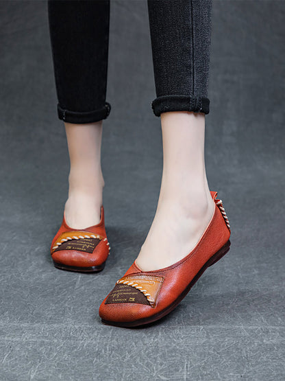 Women Artsy Colorblock Soft Leather  Flat Shoes KL1024