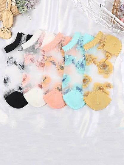 5 Pairs Women Summer Flower Thin Short Socks CX019