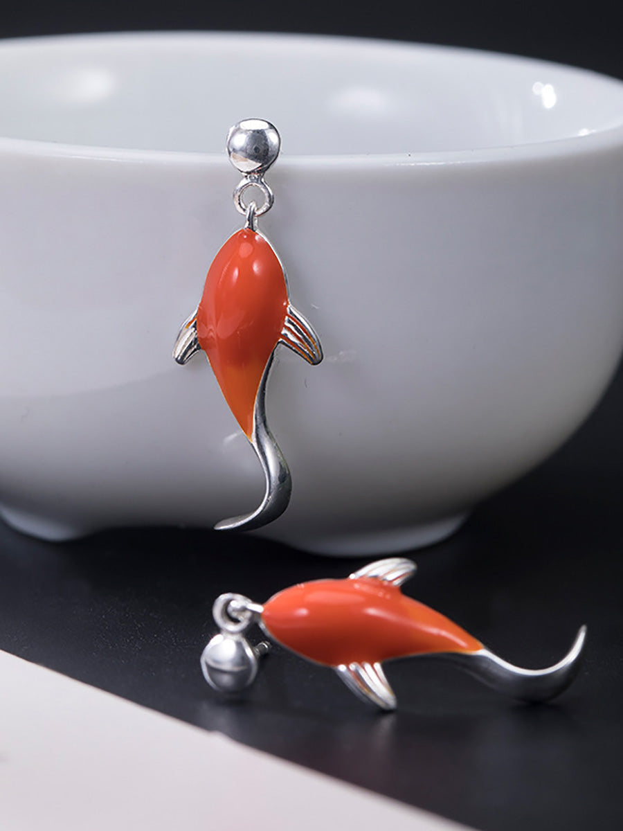 Boucles d'oreilles pendantes en argent et motif koi rouge pour femmes AI1023