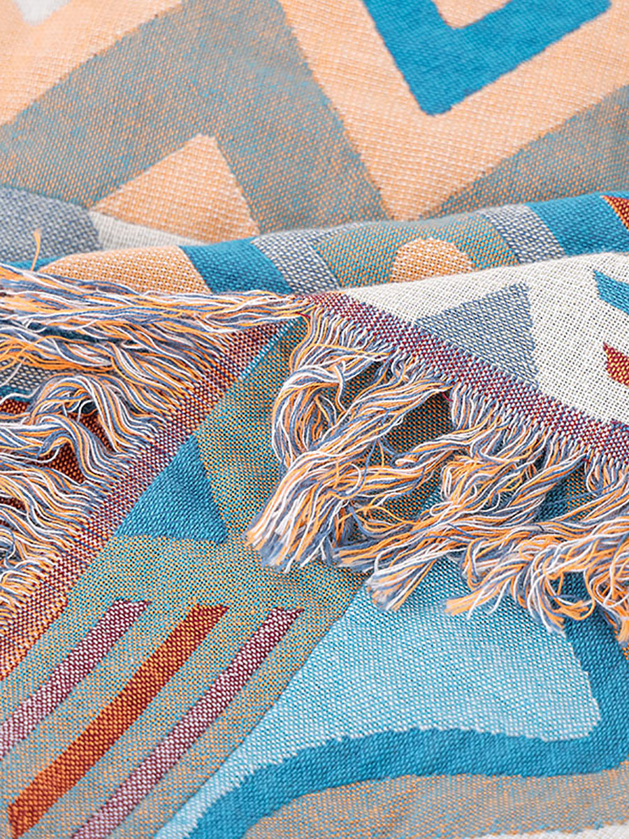 Cotton Summer Nap Ethnic Jacquard Tassel Spliced Blanket AS1033