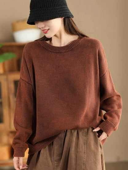 Women Autumn Casual O-Neck Pure Color Knit Sweater AK1028