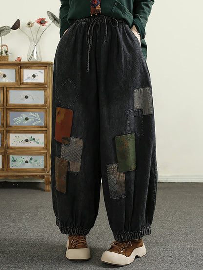 Women Autumn Patch Spliced Denim Harem Pants AI1053