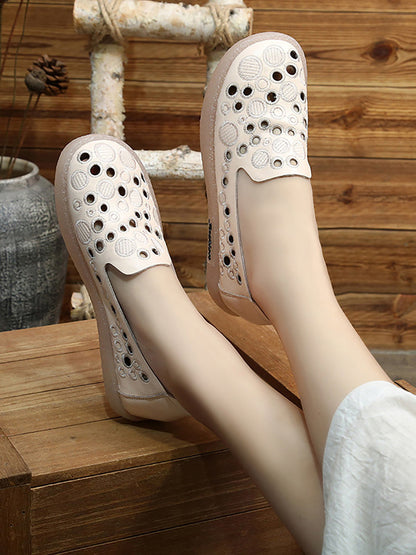 Women Summer Casual Leather Embroidery Cutout Shoes CC049