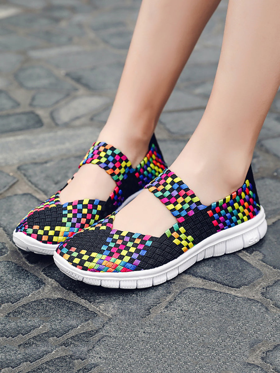 Women Summer Casual Colorblock Weave Flat Shoes RR1017