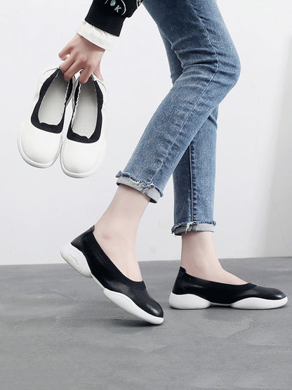 Women Summer Casual Leather Solid Low-Heel Shoes UI1017