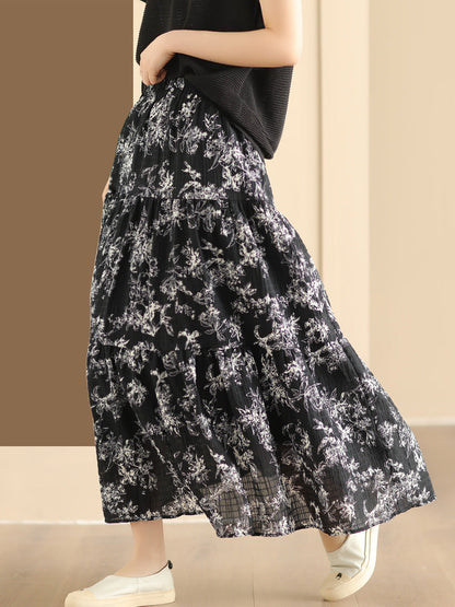 Women Summer Vintage Floral Cotton Loose Skirt BN1017