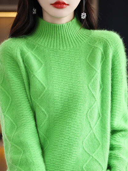 Women Autumn Half-Turtleneck Wool Twist Knit Sweater AX1031