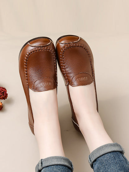 Women Summer Soft Leather Solid Stitching Flat Shoes PP1031