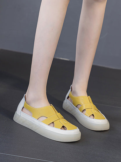 Women Summer Casual Genuine Leather Cutout Platform Sandals LL051