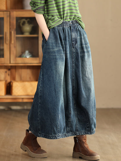 Women Autumn Casual Solid Back Hem Split Denim Skirt AT1005