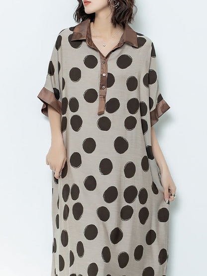 Women Summer Casual Dot Print Claf-Length Dress AS1044