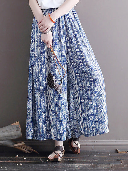 Women Summer Ethnic Batik Wide-leg Loose Pants LL001