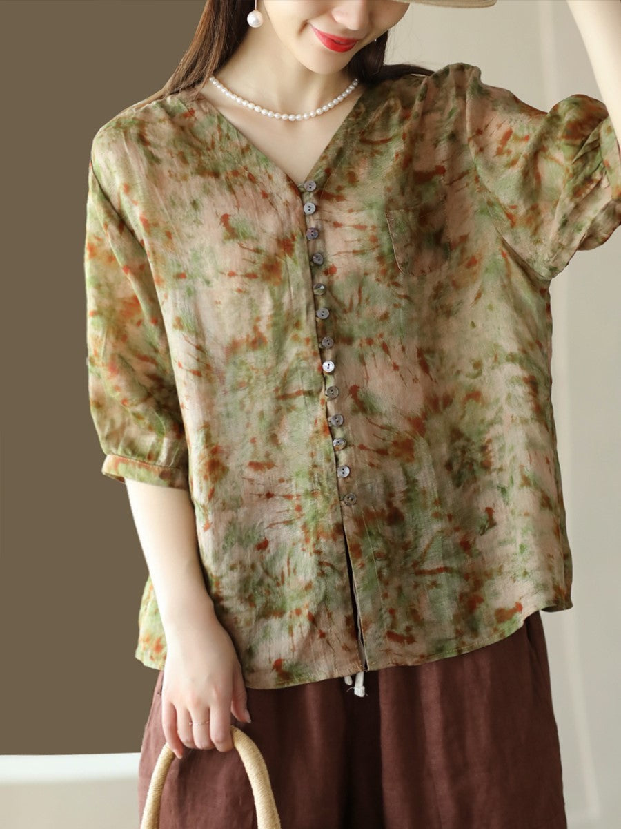 Chemise boutonnée d'été à imprimé floral vintage pour femme XX1042