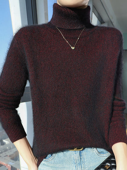 Women Autumn Casual Turtleneck 100%Wool Soft Sweater BA1060