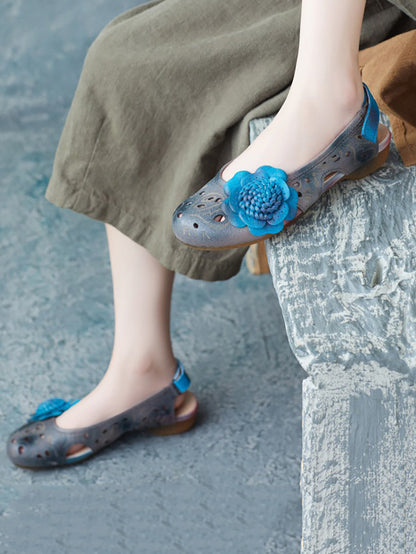 Women Summer Artsy Leather Flower Spliced Sandals UI1014