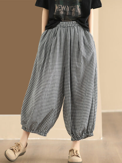 Women Summer Vintage Plaid Cotton Harem Pants BN1021