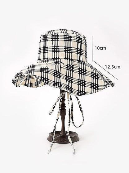 Women Summer Artsy Plaid Sunproof Large Brim Hat ZZ1042