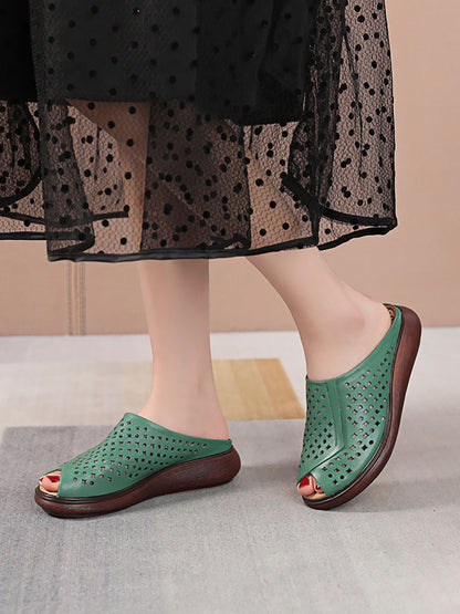 Women Summer Casual Leather Cutout Flat Sandals HH047