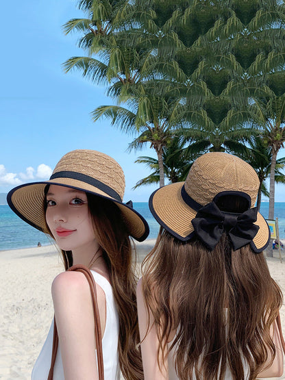 Women Summer Casual Straw Weave Bowknot Sunproof Hat CC038