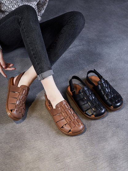 Women Summer Casual Leather Spliced Flat Slippers AA1015