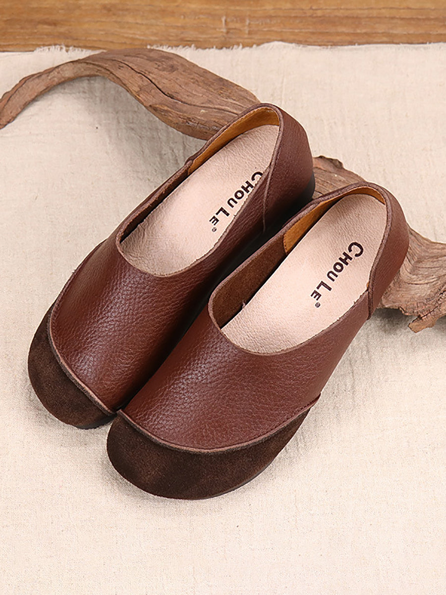 Women Summer Genuine Leather Spliced Flat Shoes AT1043