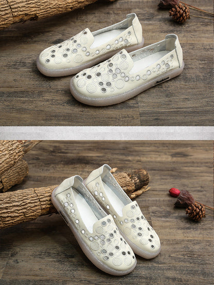 Women Summer Casual Leather Embroidery Cutout Shoes CC049