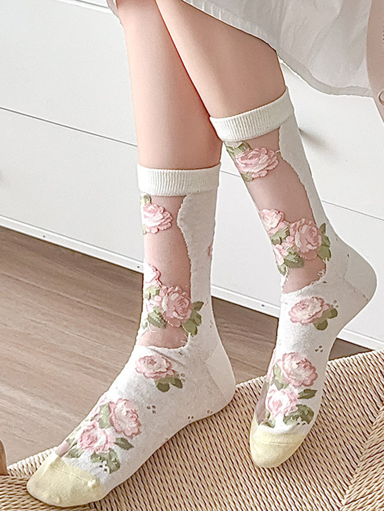 Lot de 3 paires de chaussettes fines en dentelle florale élégante pour femmes BN1032