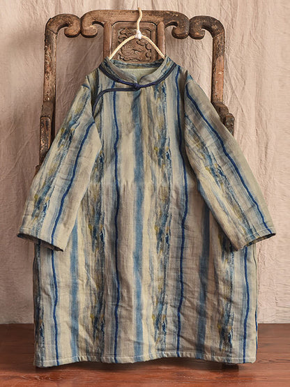 Women Vintage Worn Stripe Frog Robe Dress AT1016