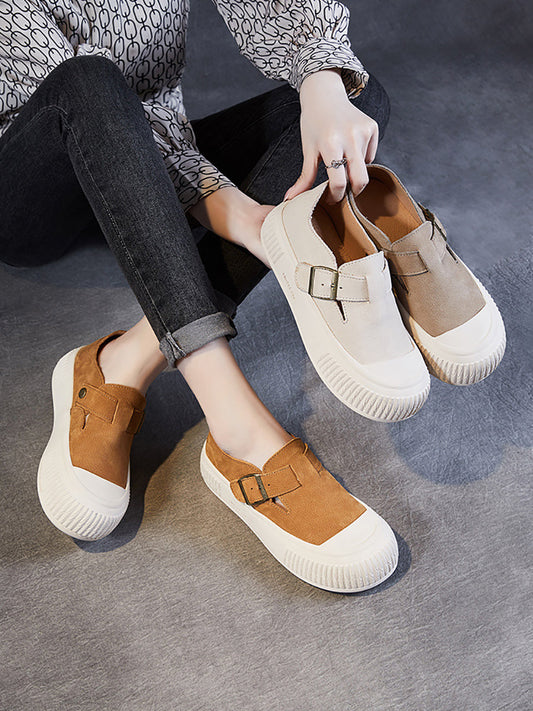 Women Casual Solid Leather Platform Flat Shoes FG1027