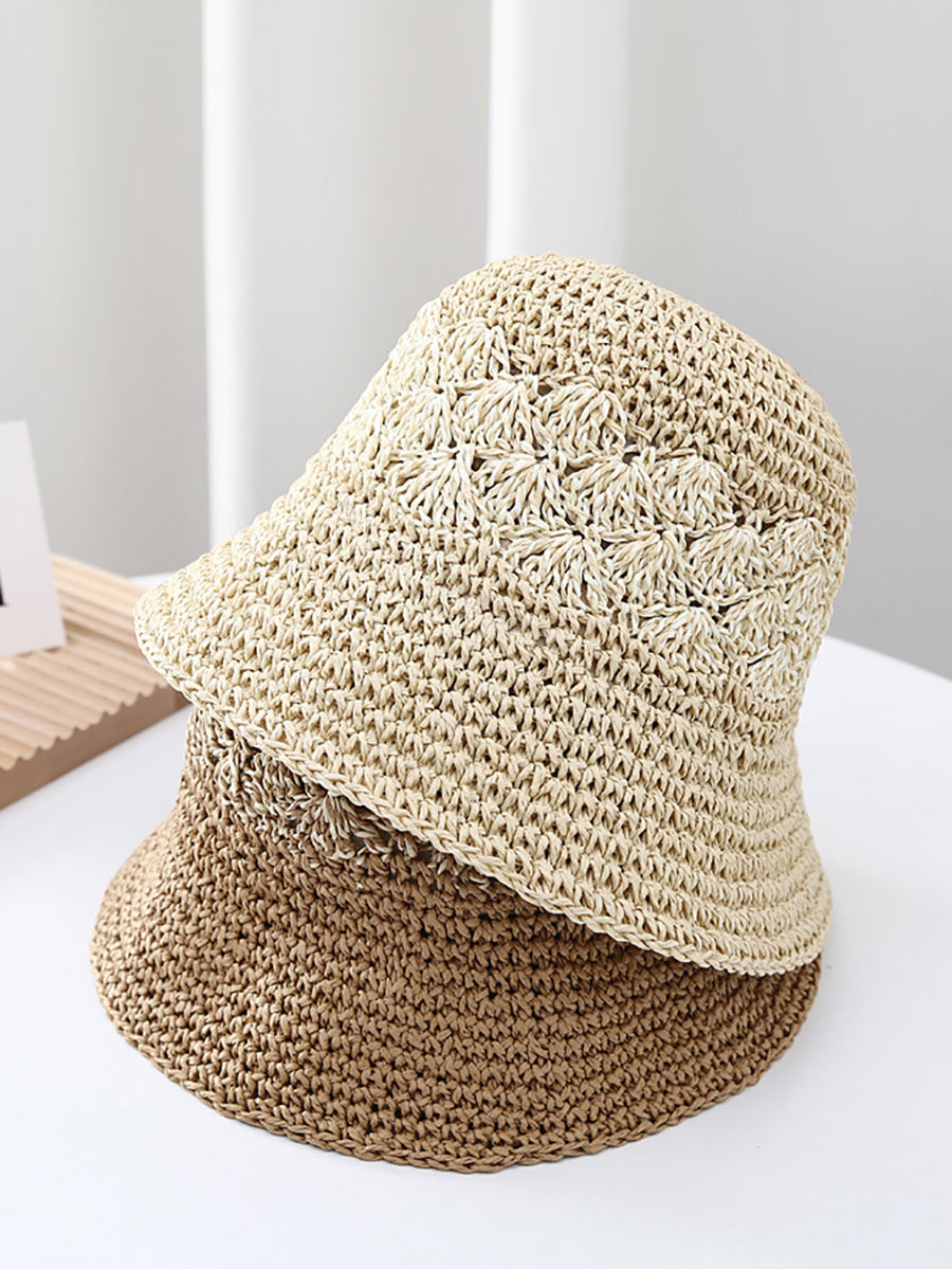 Women Summer Artsy Straw Weave Colorblock Fishman Hat CX049